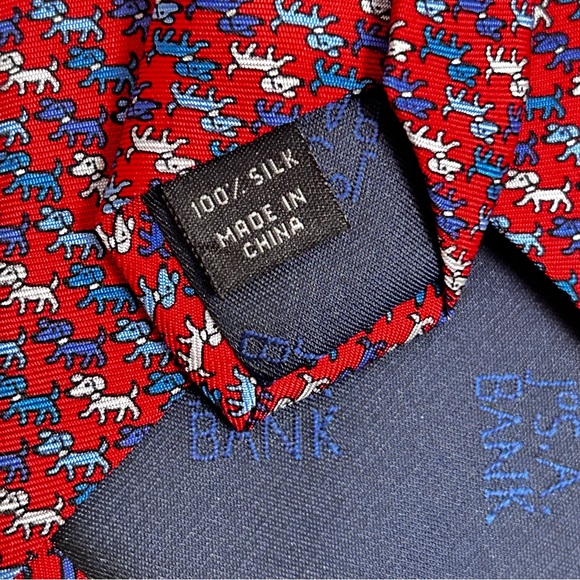 Jos A Bank Executive Collection red, white, and blue dog Silk Tie NWOT - Picture 5 of 5